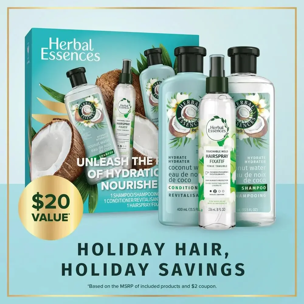 Herbal Essences Coconut Water Hydrate Gift Set - Shampoo, Conditioner, Hairspray